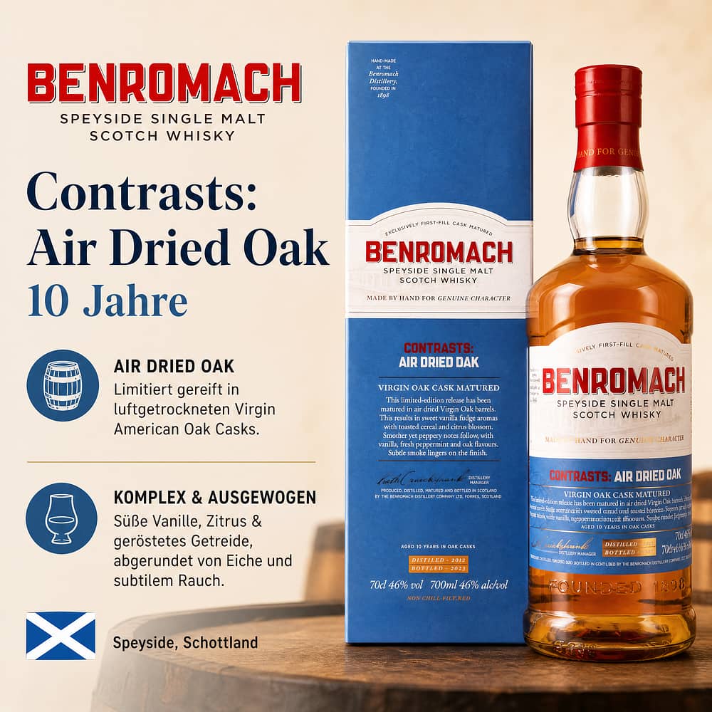 Benromach Contrasts: Air Dried Oak 10 Jahre 0,70 Liter/ 46.0% vol Produktbild