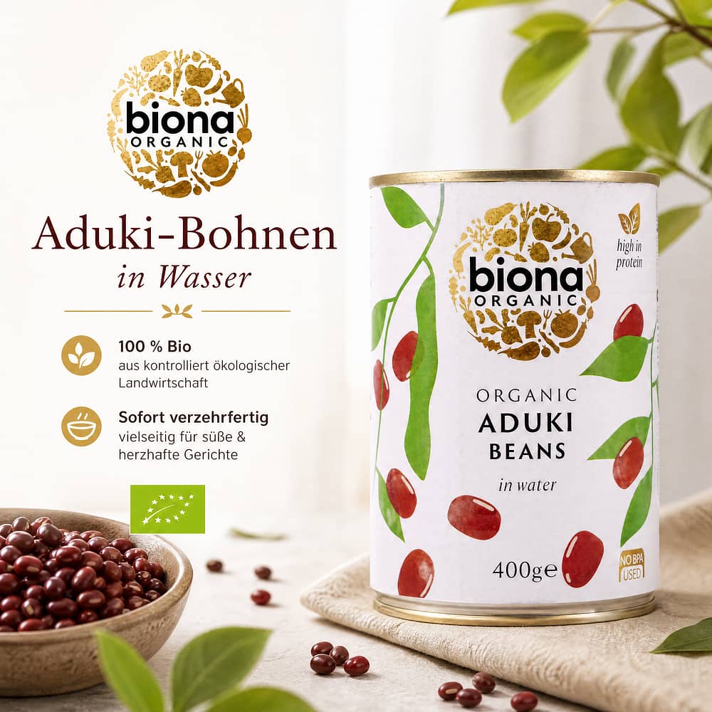 Biona Organic Aduki Beans Aduki-Bohnen in Wasser 230 Gramm Abtropfgewicht Produktbild