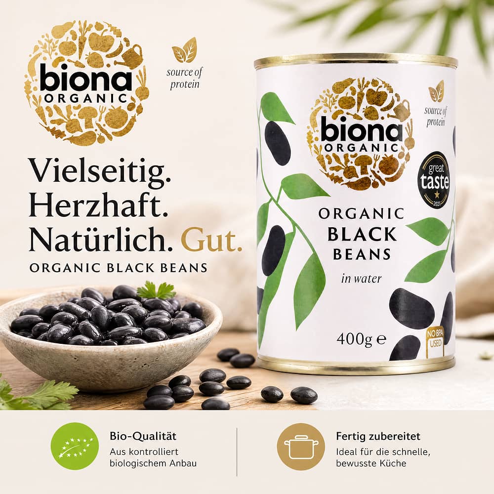 Biona Organic Black Beans Schwarze Bohnen 240 Gramm Abtropfgewicht Produktbild