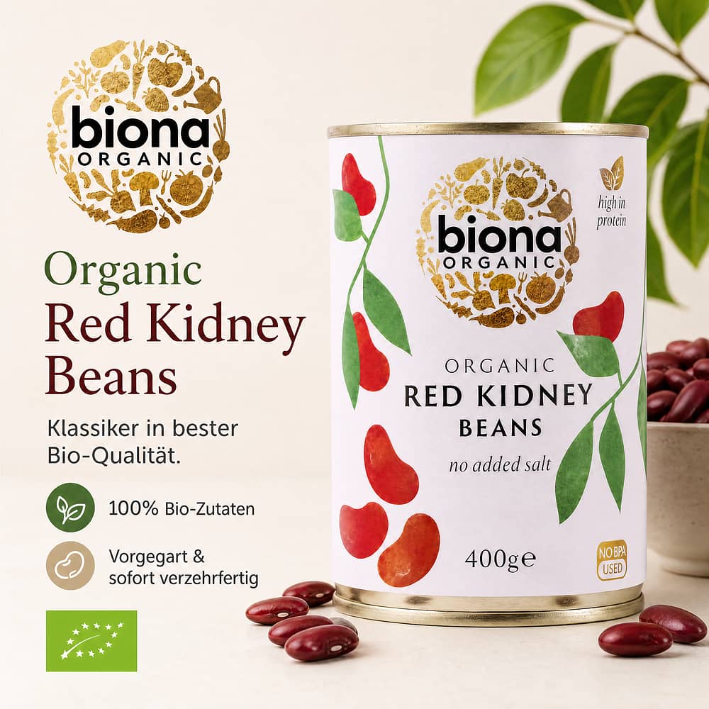 Biona Organic Red Kidney Beans Rote Kidneybohnen 240 Gramm Abtropfgewicht Produktbild