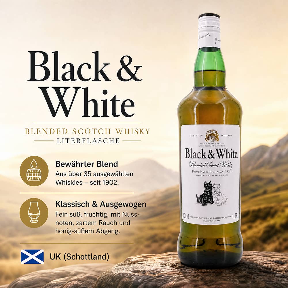 Black & White Blended Scotch Whisky Literflasche 1 Liter/ 40.0% vol Produktbild
