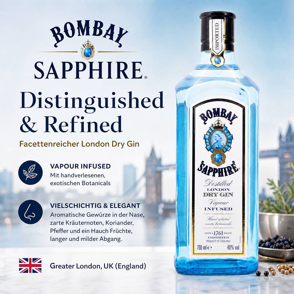 Bombay London Dry Gin Sapphire 0,70 Liter/ 40.0% vol Produktbild