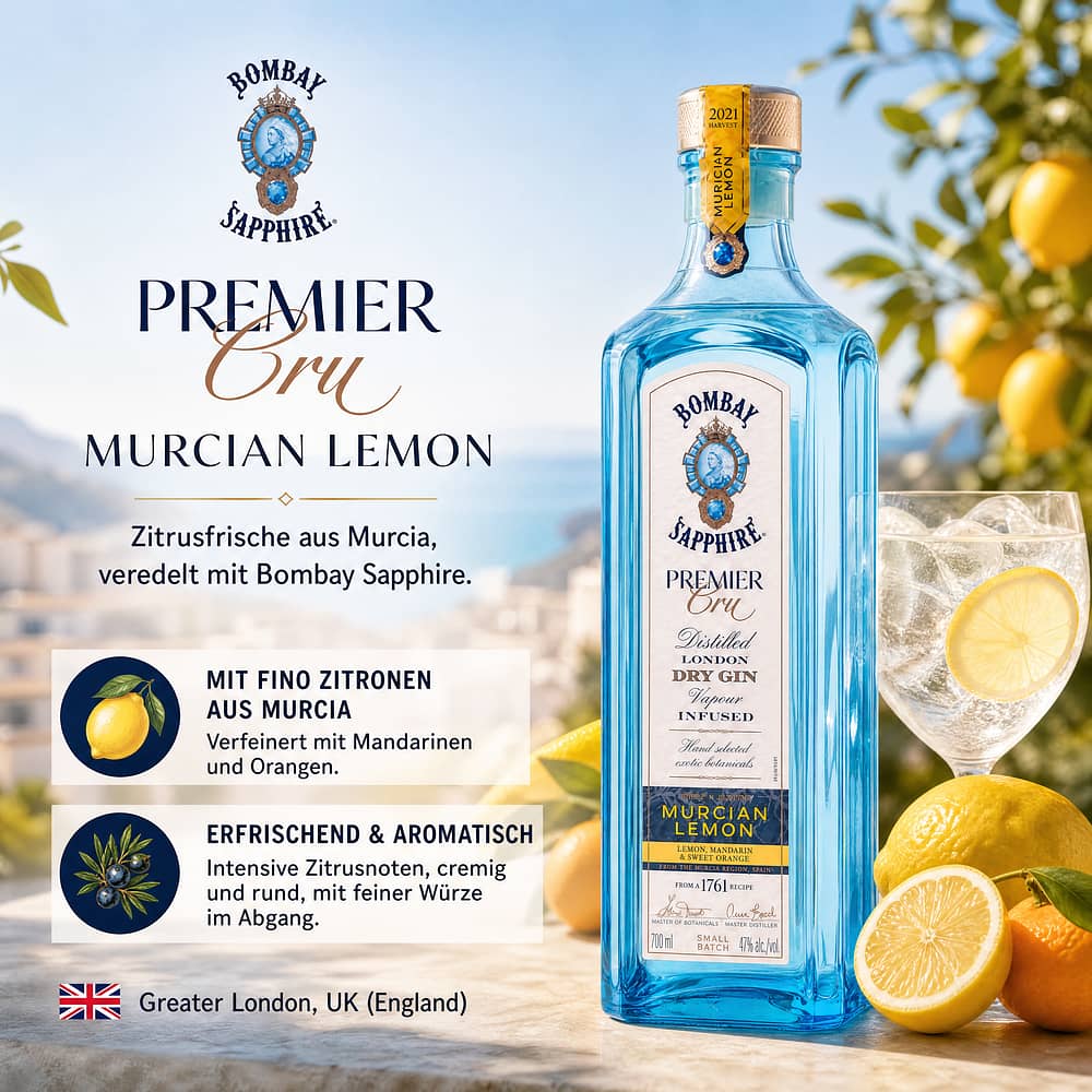 Bombay Sapphire Premier Cru Murcian Lemon 0,70 Liter/ 47.0% vol Produktbild