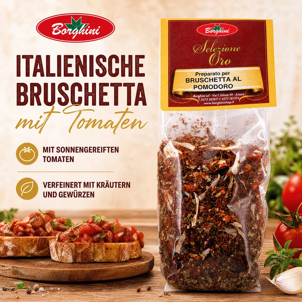 Borghini Pomodori Secchi Italiani Zubereitung für Bruschetta mit Tomaten 80 Gramm Produktbild