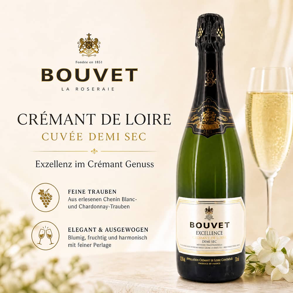 Bouvet Crémant De Loire Cuvée DEMI SEC 0,750 Liter/ 12.5% vol Produktbild