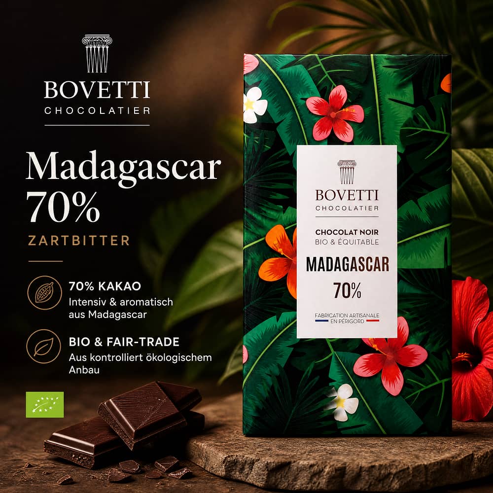 BOVETTI Chocolat Nior Madagascar 70% Zartbitter 80 Gramm Produktbild