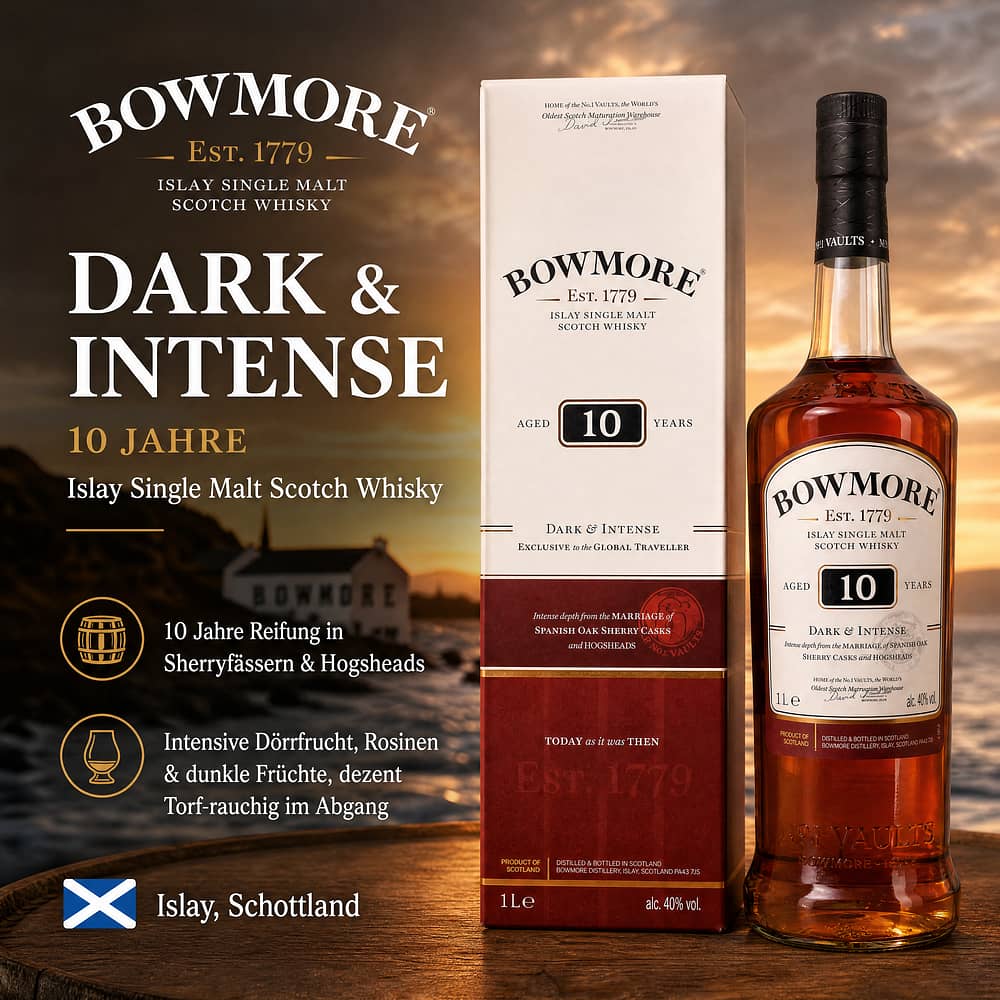 Bowmore 10 Jahre Dark & Intense Literflasche 1 Liter/ 40.0% vol Produktbild