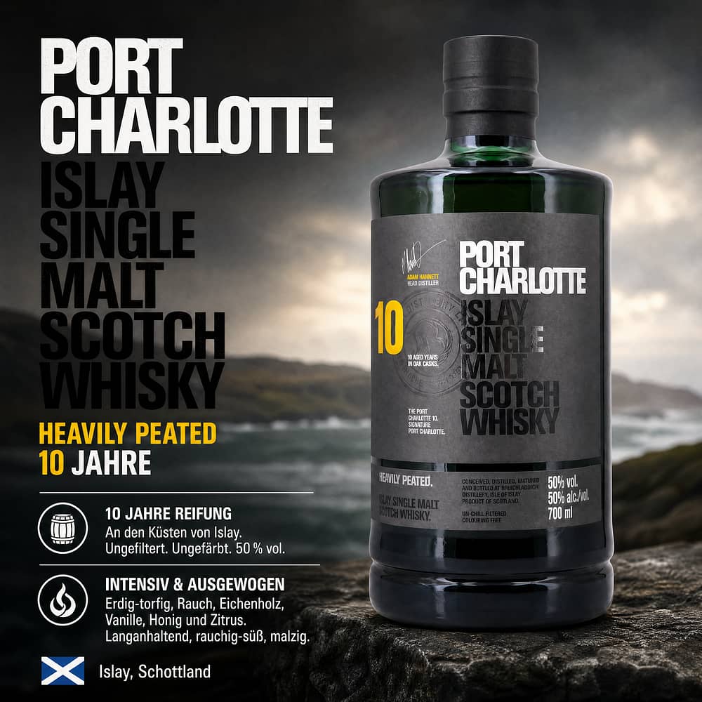 Bruichladdich Port Charlotte Scottish Barley 10 Jahre Heavily Peated 0,70 Liter/ 50.0% vol Produktbild