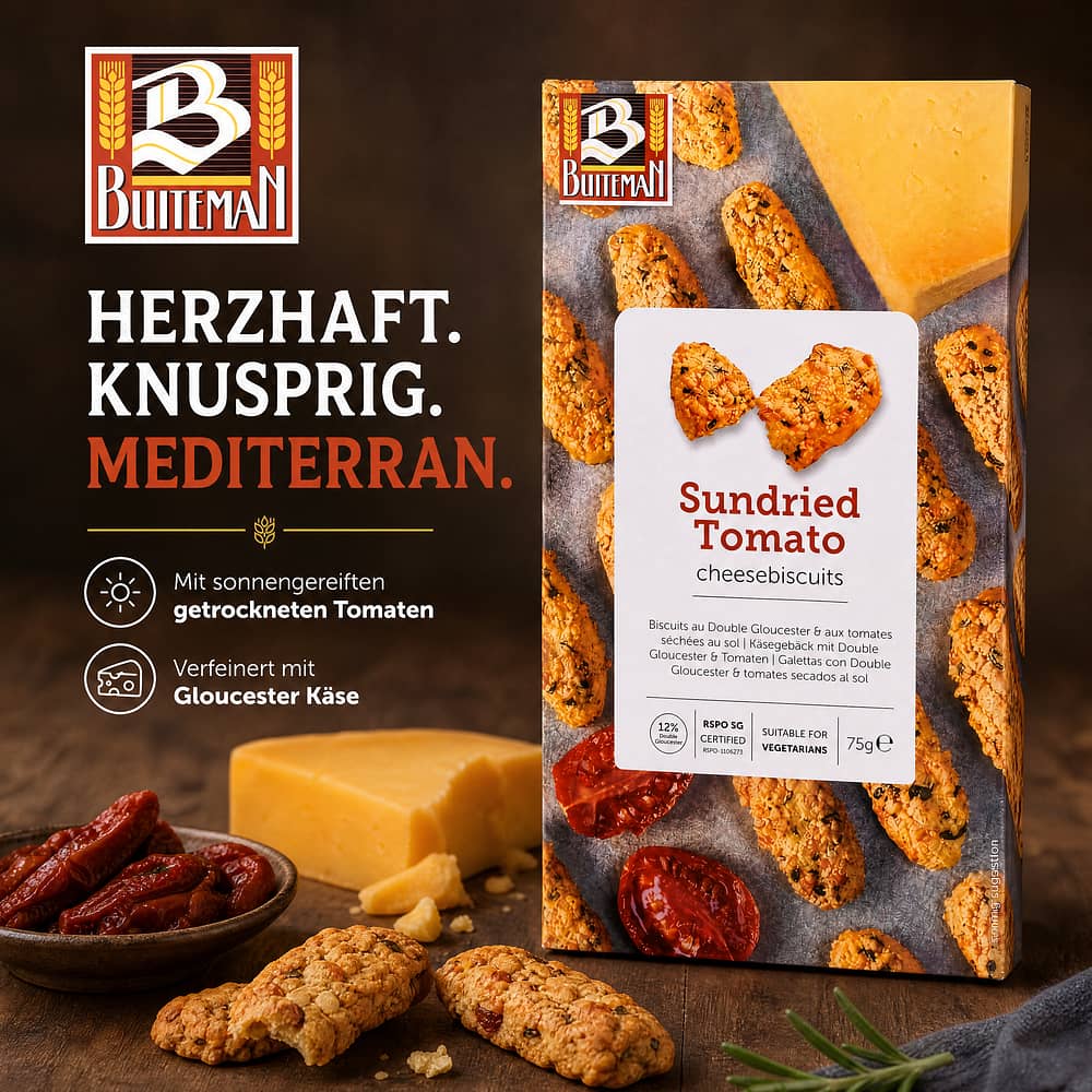 Buiteman Gloucester Käsegebäck mit getrockneten Tomaten 75 Gramm Produktbild
