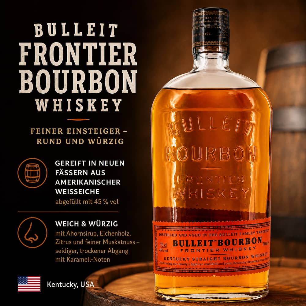 Bulleit Frontier Bourbon Whiskey 0,70 Liter/ 45.0% vol Produktbild