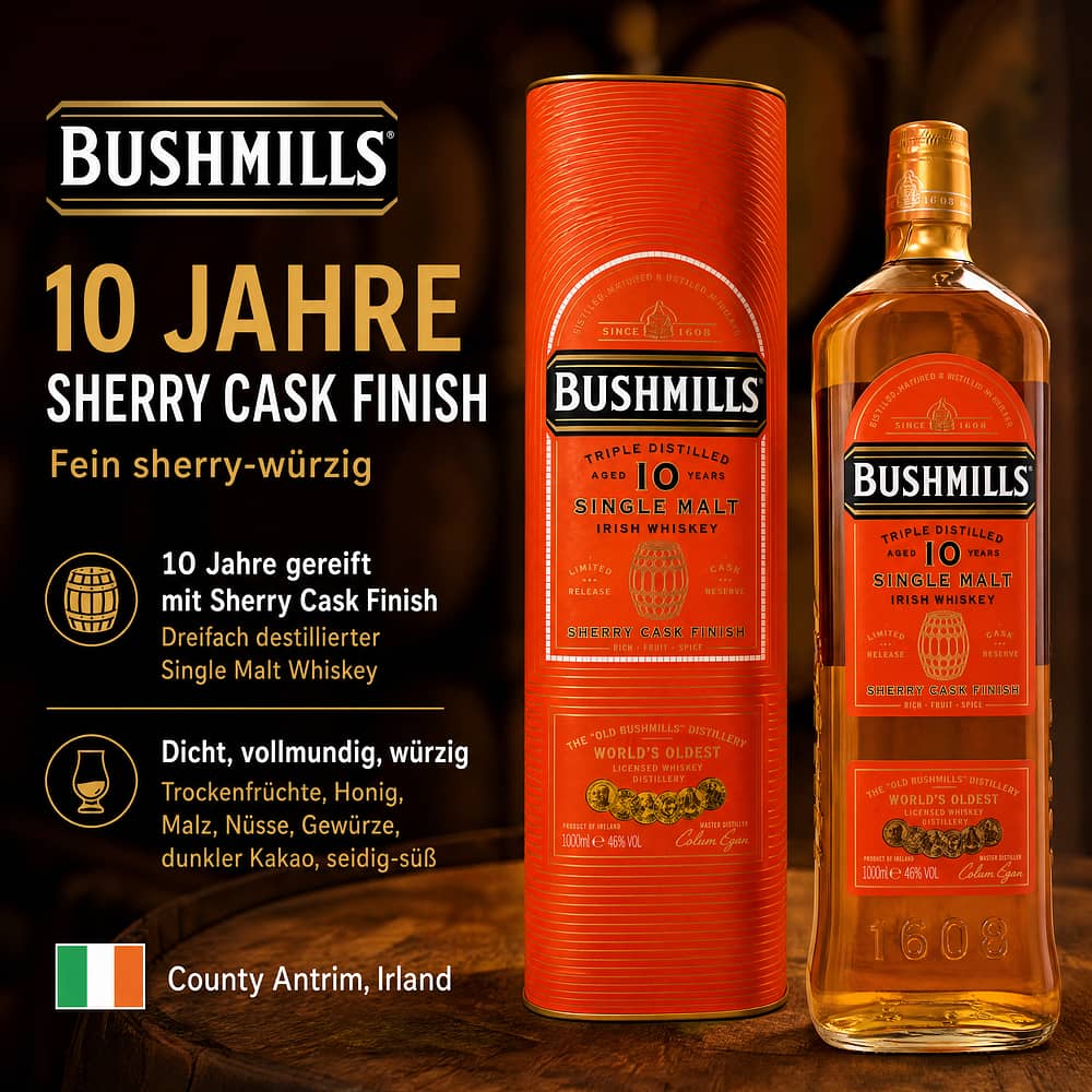 Bushmills 10 Jahre Sherry Cask Finish Literflasche 1 Liter/ 46.0% vol Produktbild