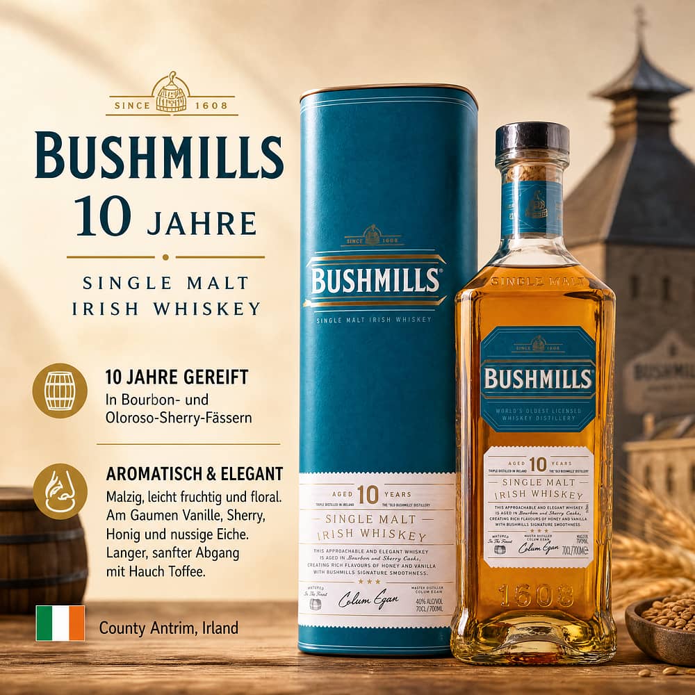 Bushmills 10 Jahre 0,70 Liter/ 40.0% vol Produktbild