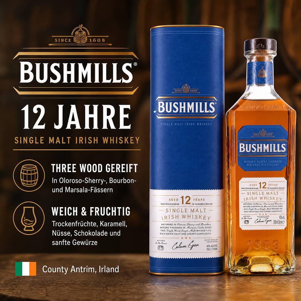 Bushmills 12 Jahre 0,70 Liter/ 40.0% vol Produktbild