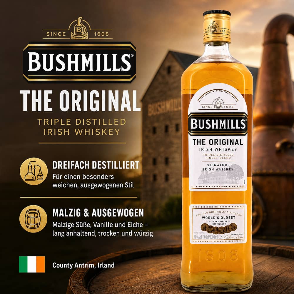Bushmills 1608 Triple Distilled Literflasche 1 Liter/ 40.0% vol Produktbild