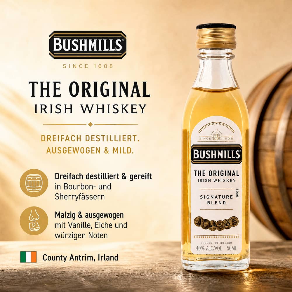 Bushmills 1608 Triple Distilled Miniatur 0,050 Liter/ 40.0% vol Produktbild