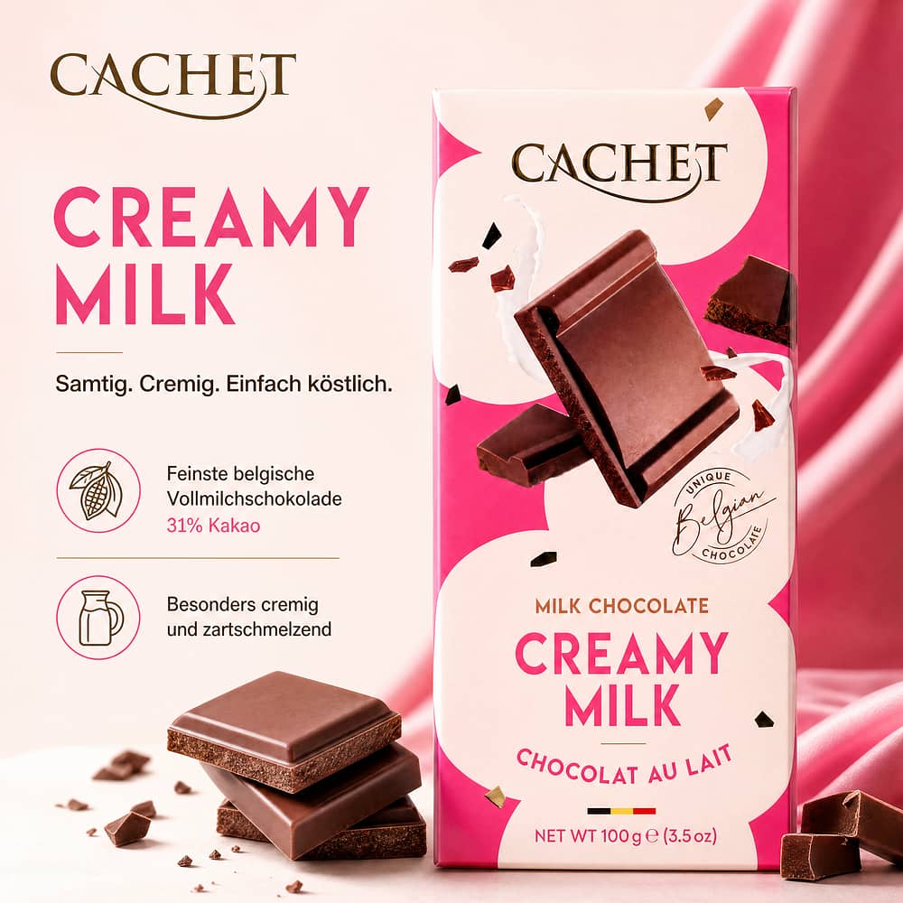 Cachet Creamy Milk Vollmilchschokolade 31% 100 Gramm Produktbild
