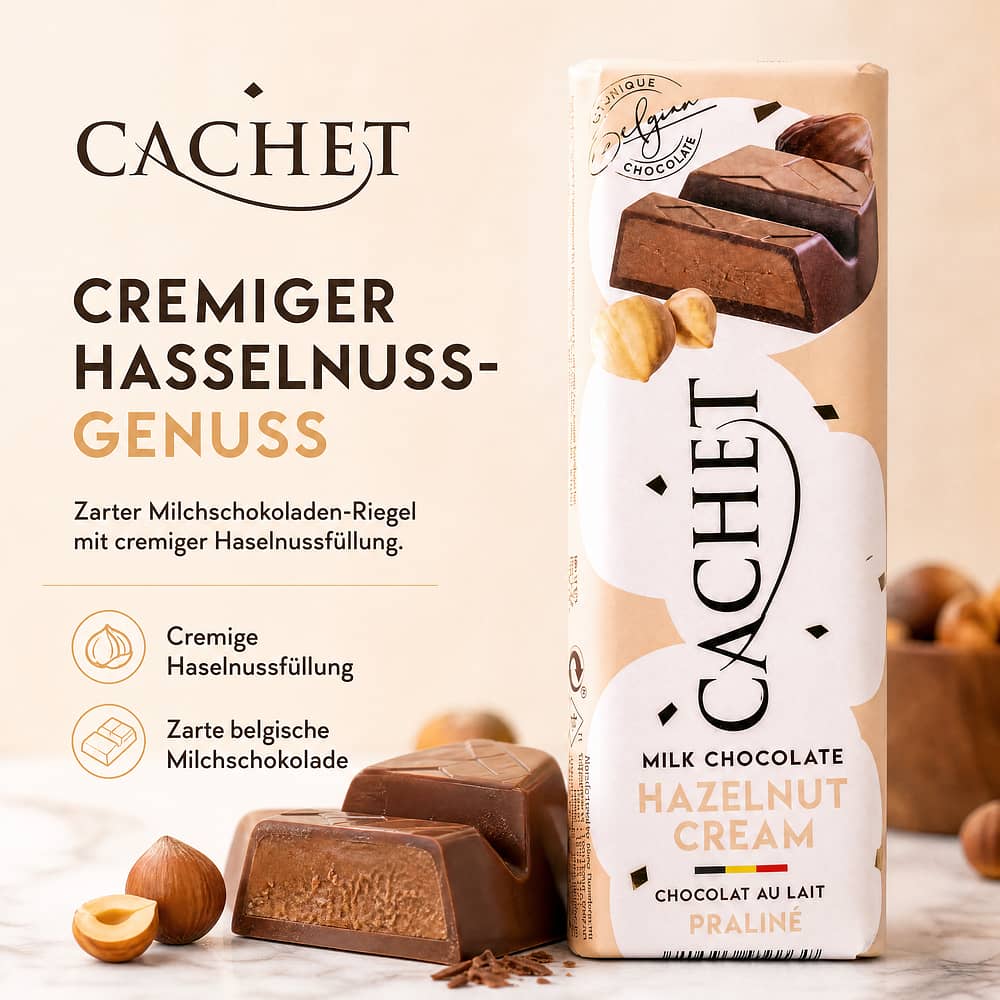 Cachet Milk Chocolate Hazelnut Cream Riegel Vollmilchschokolade gefüllt mit Haselnusscreme 47 Gramm Produktbild