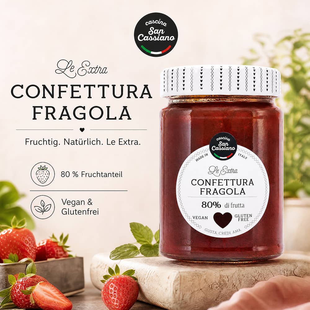 Cascina San Cassiano Confettura Fragola Erdbeerkonfitüre Extra 340 Gramm Produktbild