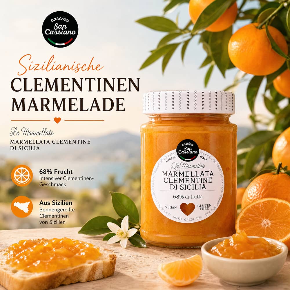Cascina San Cassiano Marmellata Clementine Di Sicilia Sizilianische Clementinen-Marmelade 340 Gramm Produktbild