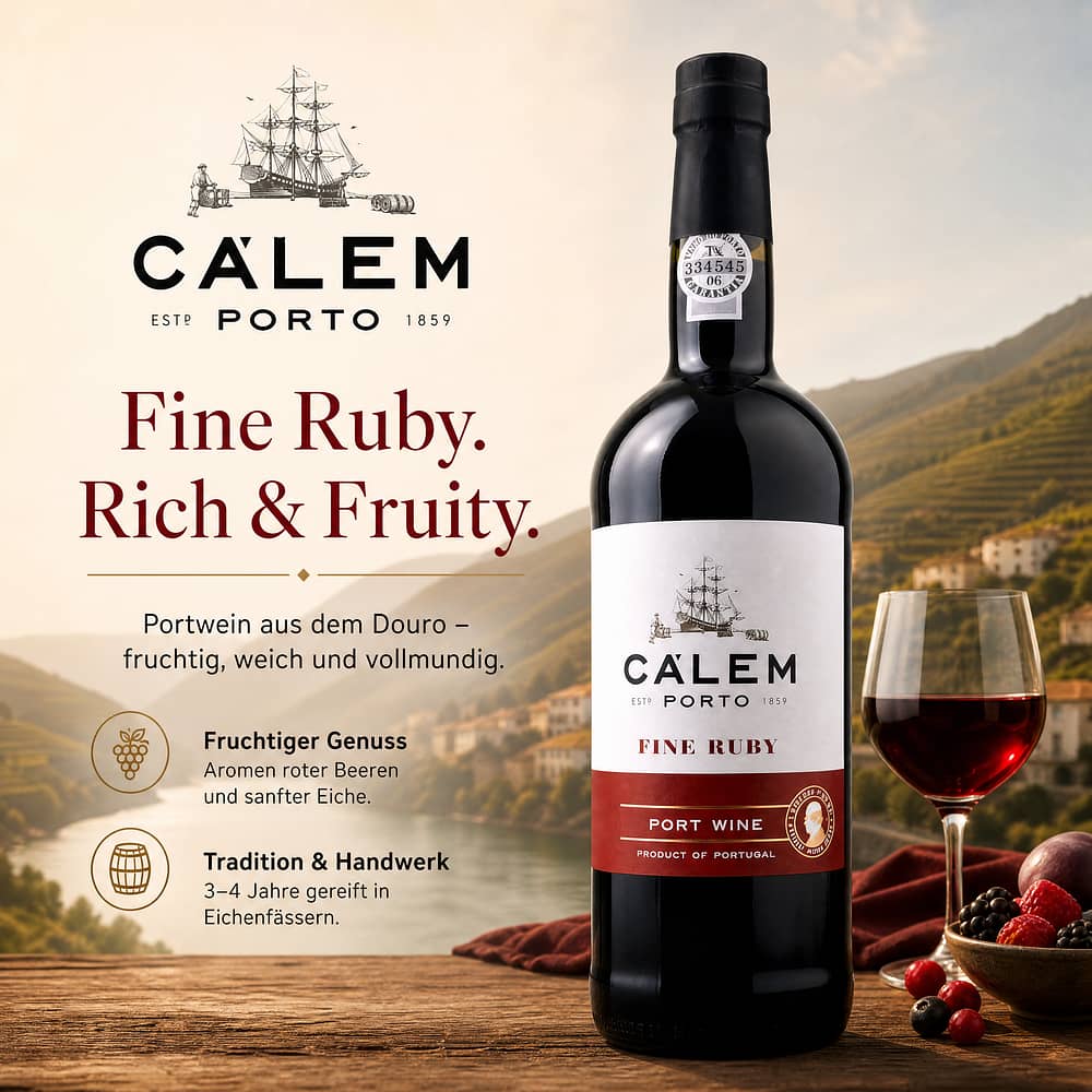 Cálem Fine Ruby Porto 0,750 Liter/ 19.5% vol Produktbild