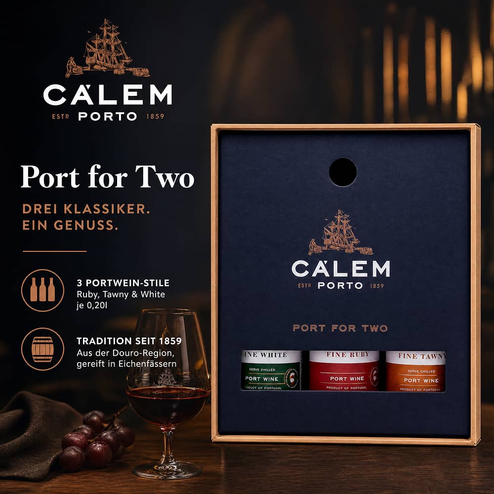 Cálem Port For Two 3 Stck je 0,20l, Ruby Port; Tawny Port & White Port 0,60 Liter/ 20.0% vol Produktbild