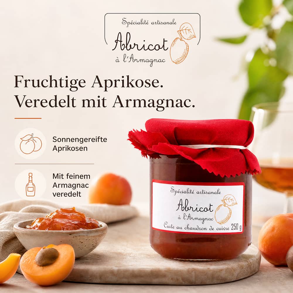 Confiture artisanale Abricot à l´Armagnac Aprikose Aufstrich mit Armagnac 250 Gramm/ 1.0% vol Produktbild