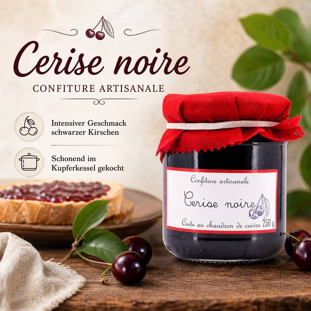 Confiture artisanale Cerise noire Schwarze Kirsch- Konfitüre 250 Gramm Produktbild