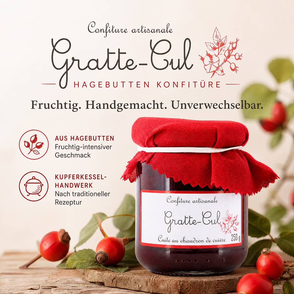 Confiture artisanale Gratte-Cul Hagebutten Konfitüre 250 Gramm Produktbild