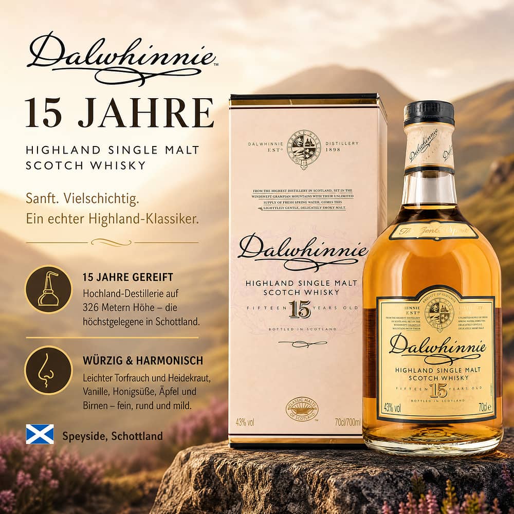 Dalwhinnie 15 Jahre 0,70 Liter/ 43.0% vol Produktbild