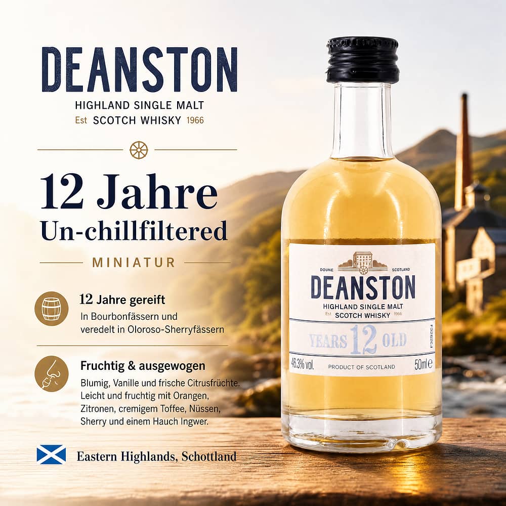 Deanston 12 Jahre Un-chillfiltered Miniatur 0,050 Liter/ 46.3% vol Produktbild