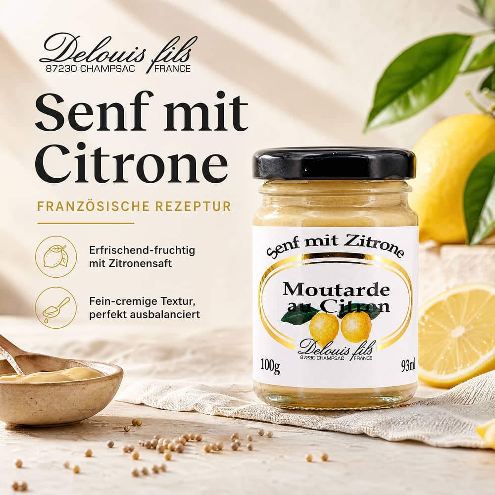 Delouis Fils Moutarde au Citron Senf mit Citrone 100 Gramm Produktbild