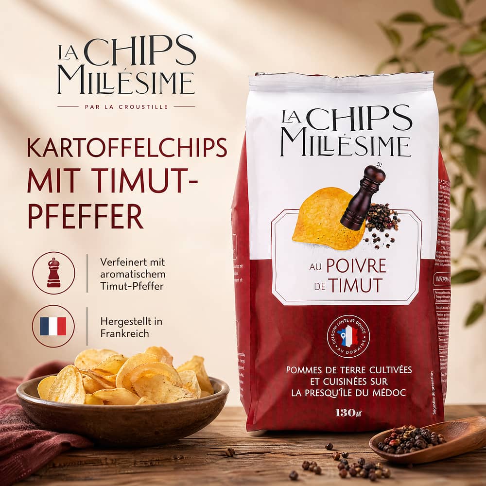 Domaine de la Croustille La Chips Millésime au Poivre de Timut Kartoffelchips mit Timut-Pfeffer-Geschmack 130 Gramm Produktbild