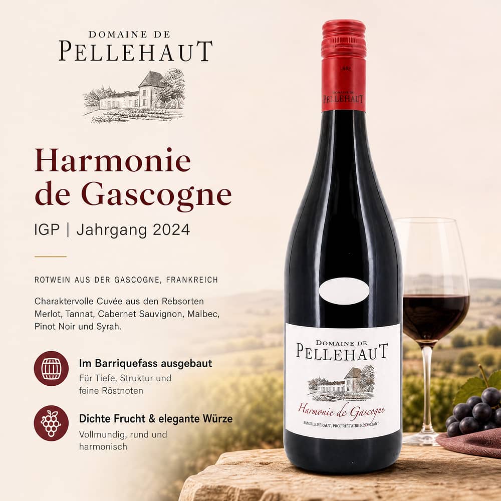 Domaine de Pellehaut Rouge Harmonie de Gascogne IGP Jahrgan 2024 0,750 Liter/ 10.5% vol Produktbild