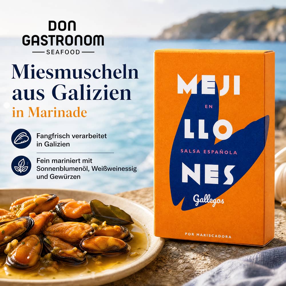 Don Gastronom Miesmuscheln aus Galizien in Marinade 115g 70 Gramm Abtropfgewicht Produktbild