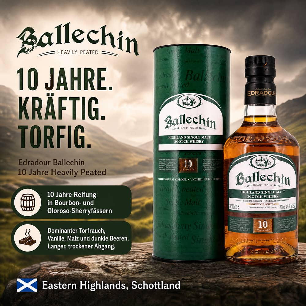 Edradour Ballechin 10 Jahre Heavily Peated 0,70 Liter/ 46.0% vol Produktbild