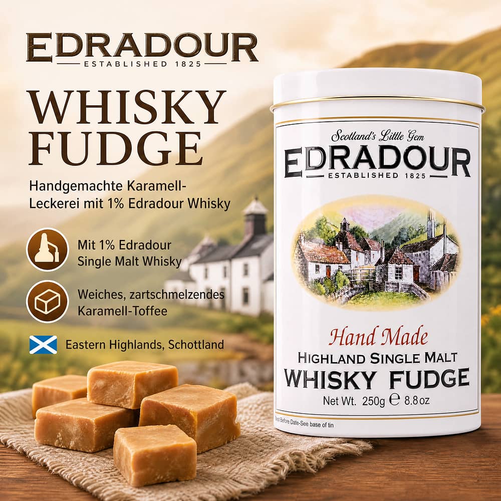 Edradour Whisky Fudge 25 Stück in dekorativer Metalldose 250 Gramm/ 1.0% vol Produktbild