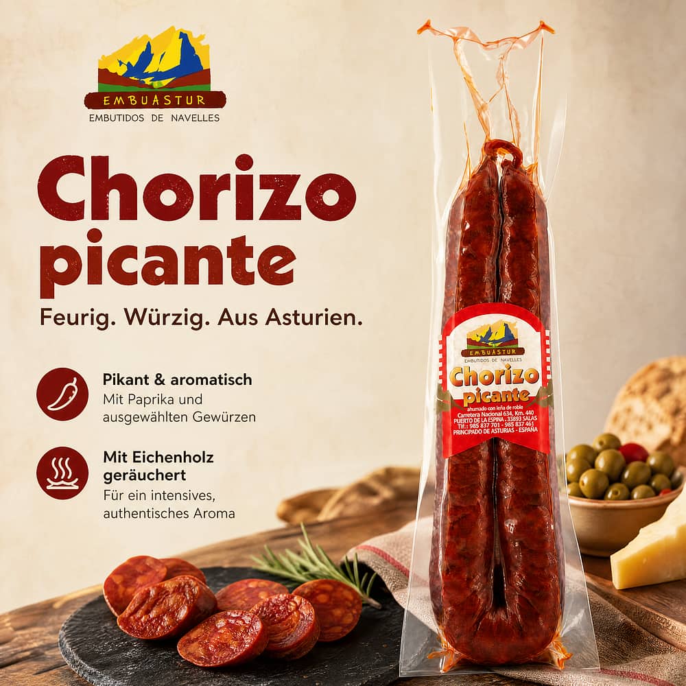 Embuastur Chorizo picante Chorizo-Salamai geräuchert 300 Gramm Produktbild