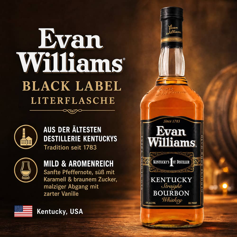 Evan Williams Black Label Literflasche 1 Liter/ 43.0% vol Produktbild