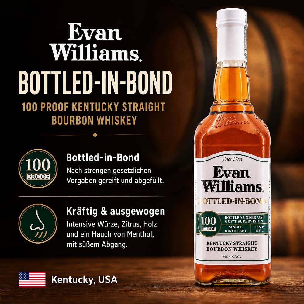 Evan Williams Bottled in Bond 100 Proof Kentucky Straight Bourbon Whiskey 0,70 Liter/ 50.0% vol Produktbild