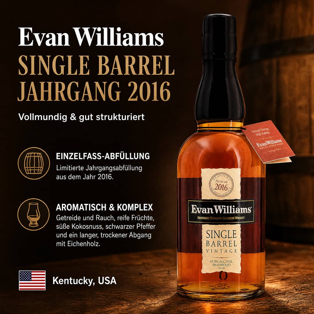 Evan Williams Singel Barrel Jahrgang 2016 0,70 Liter/ 43.3% vol Produktbild