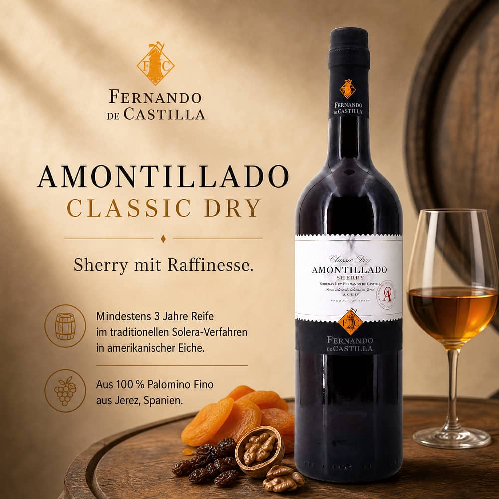 Fernando de Castilla Sherry Amontillado Classic Dry 0,750 Liter/ 17.0% vol Produktbild