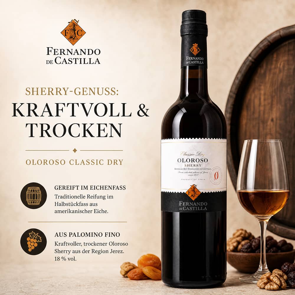 Fernando de Castilla Sherry Oloroso Classic Dry 0,750 Liter/ 18.0% vol Produktbild