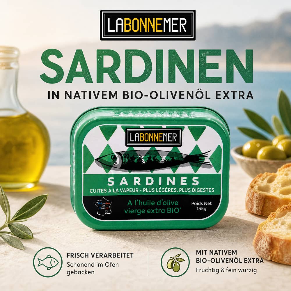 Ferrigno La Bonne Mer Sardinen mit Bio-Olivenöl 135g 95 Gramm Abtropfgewicht Produktbild