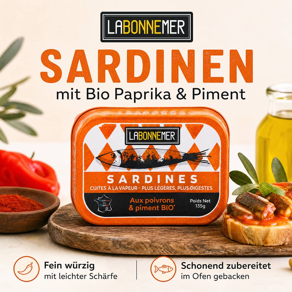 Ferrigno La Bonne Mer Sardinen mit Bio Paprika und Piment 135g 95 Gramm Abtropfgewicht Produktbild
