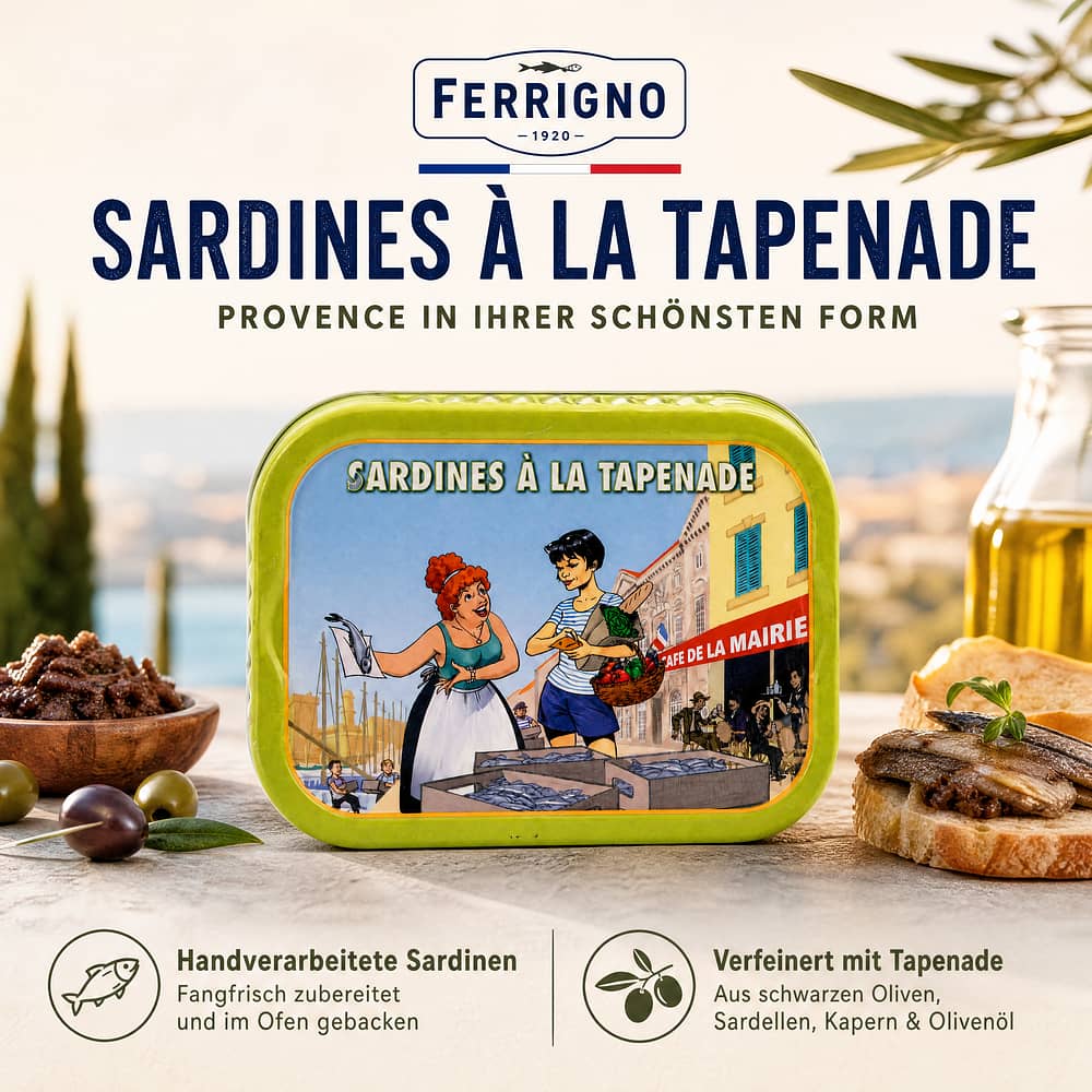 Ferrigno Sardinen mit Tapenade 115g 65 Gramm Abtropfgewicht Produktbild