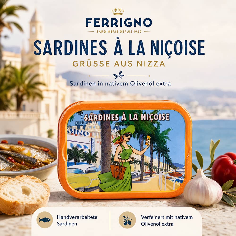 Ferrigno Sardinen Niçoise 115g 65 Gramm Abtropfgewicht Produktbild