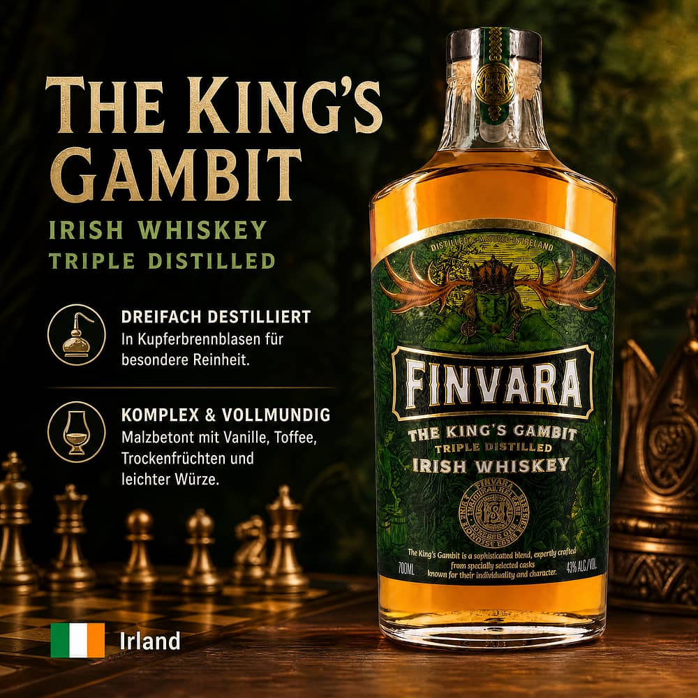 Finvara The Kings Gambit Irish Whiskey Triple Distilled 0,70 Liter/ 43.0% vol Produktbild