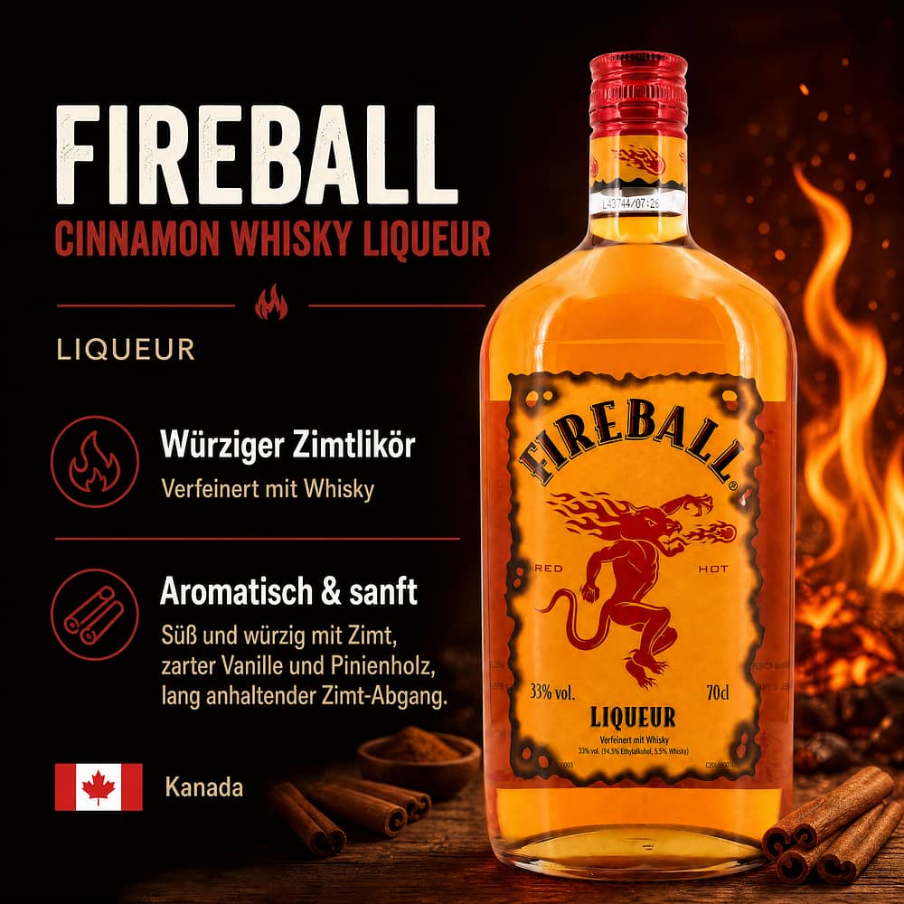 Fireball Cinnamon Whisky Liqueur 0,70 Liter/ 33.0% vol Produktbild