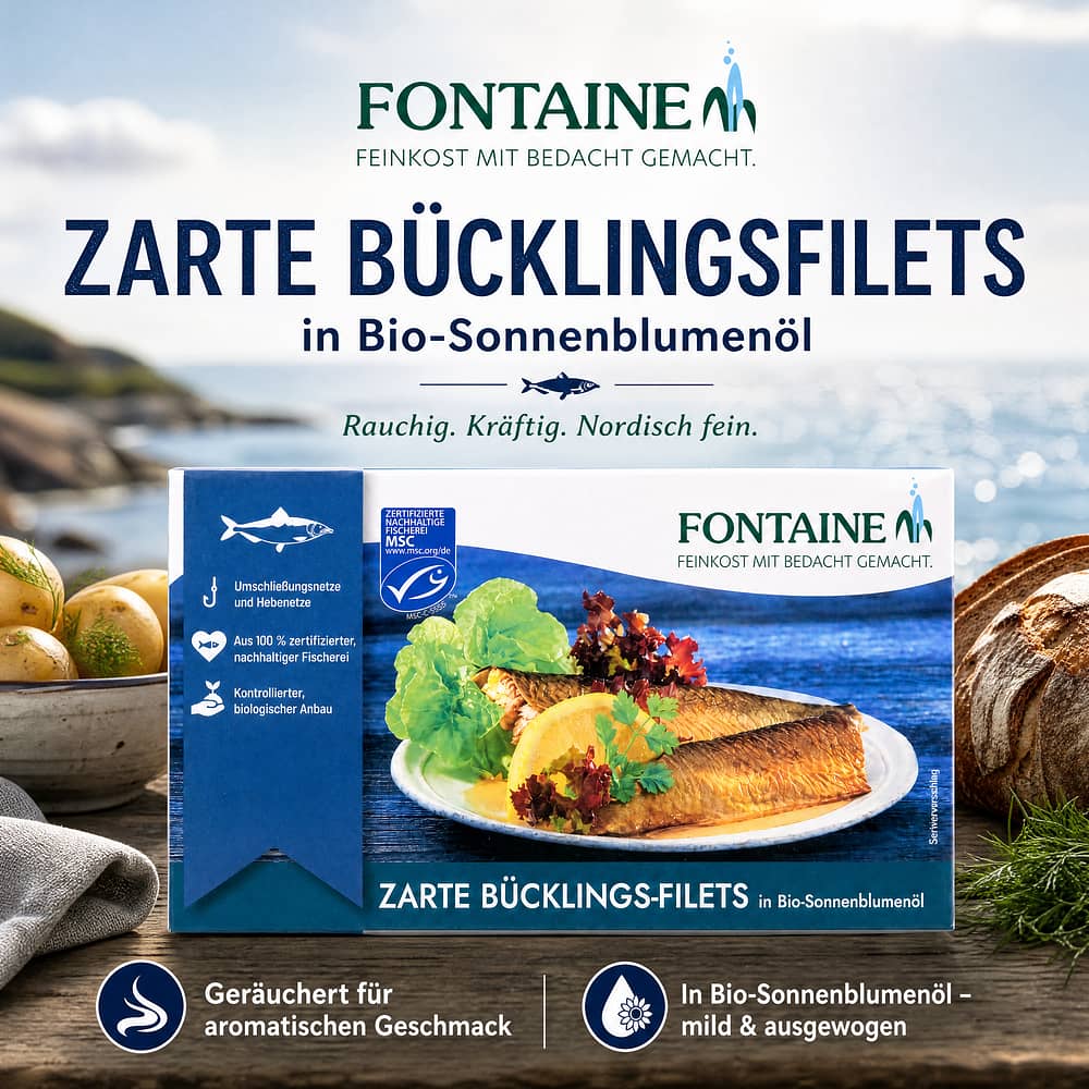 Fontaine Bücklingsfilets in BIO-Sonnenblumenöl 190g 140 Gramm Abtropfgewicht Produktbild