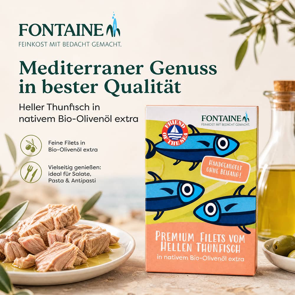 Fontaine Thunfisch hell in BIO-Olivenöl 120g 90 Gramm Abtropfgewicht Produktbild